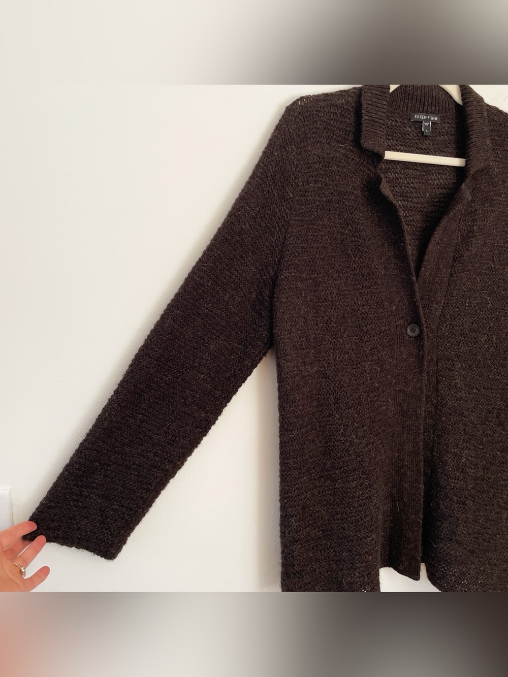 Eileen Fisher 100% Baby Alpaca Wool Knit Cardigan Sweater Womens Large Chocolate - Picture 6 of 11